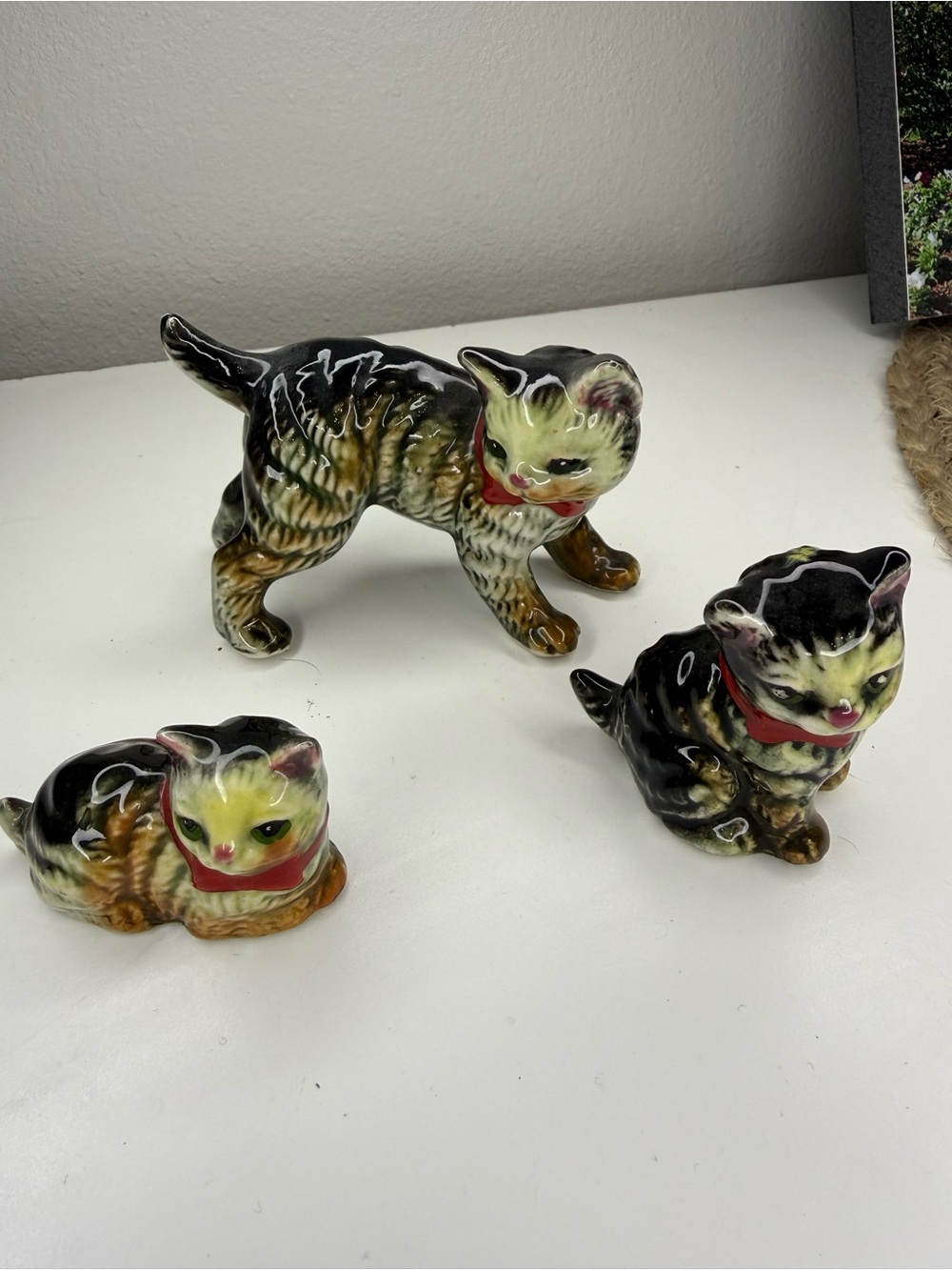 Vintage Enesco Japan Ceramic Cat Figurines Set of 3 Kittens Mid Century